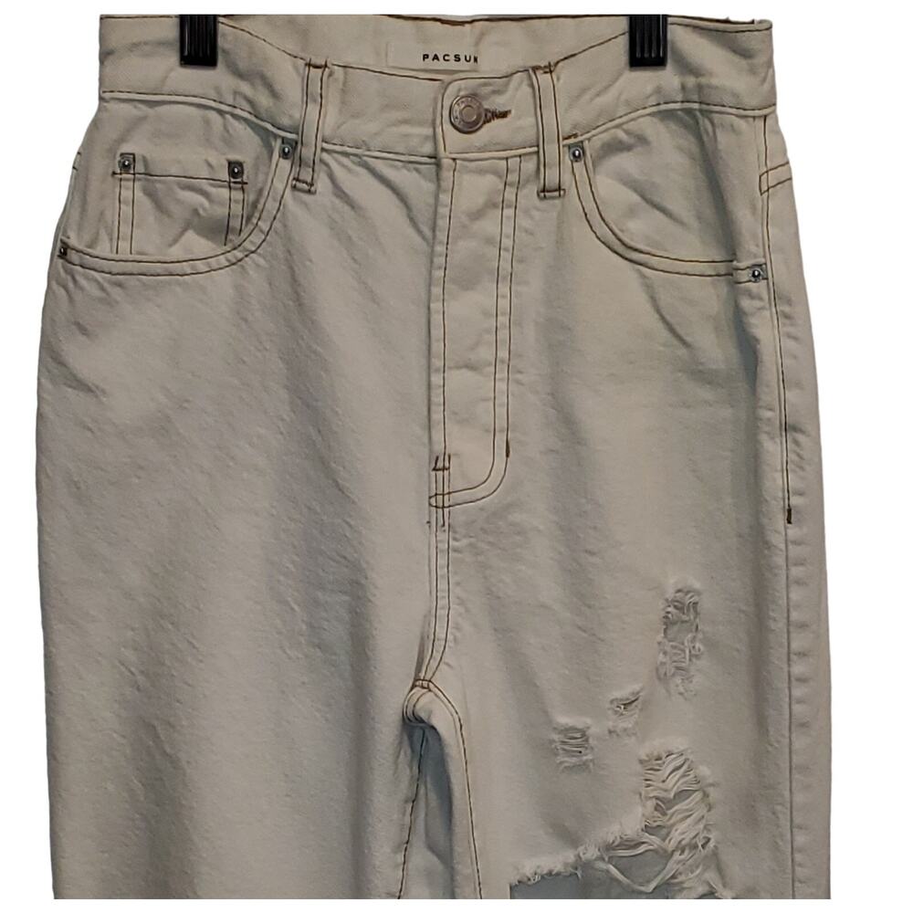 Pacsun Cream Wash Dad Jean Straight Frayed Distressed Ripped Jeans 24 - Picture 3 of 10